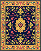 Ornate Floral Medallion Dark Blue Rug
