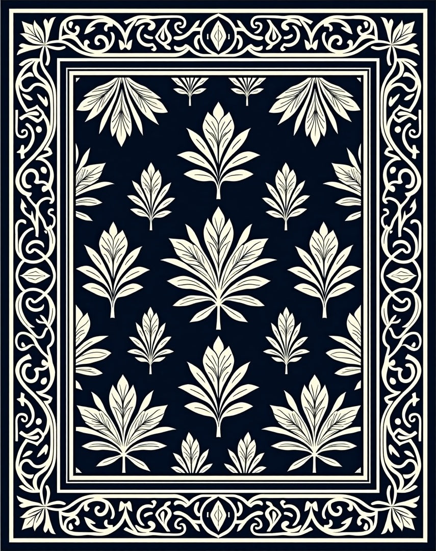 Classic Floral Scrollwork Navy Rug