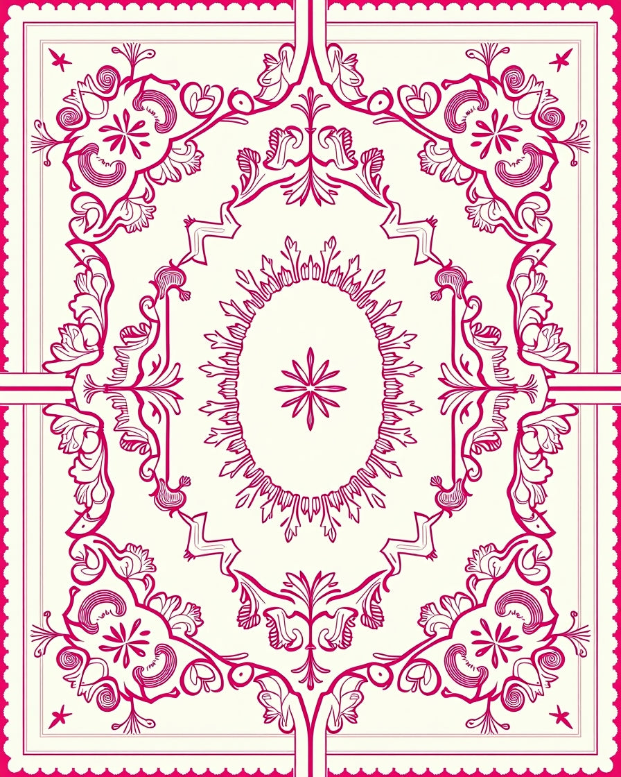 Ornate Floral Scrollwork with Pink Accents Rug