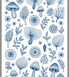 Mushroom and Floral Line Art Design Rug