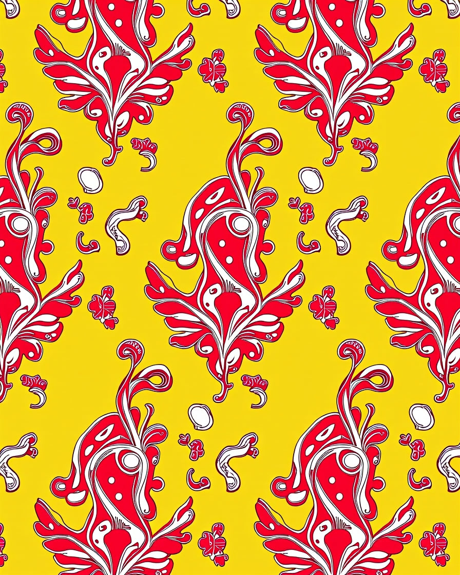Bright Red Floral Swirl Pattern Rug