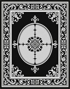 Elegant Black White Floral Medallion Rug