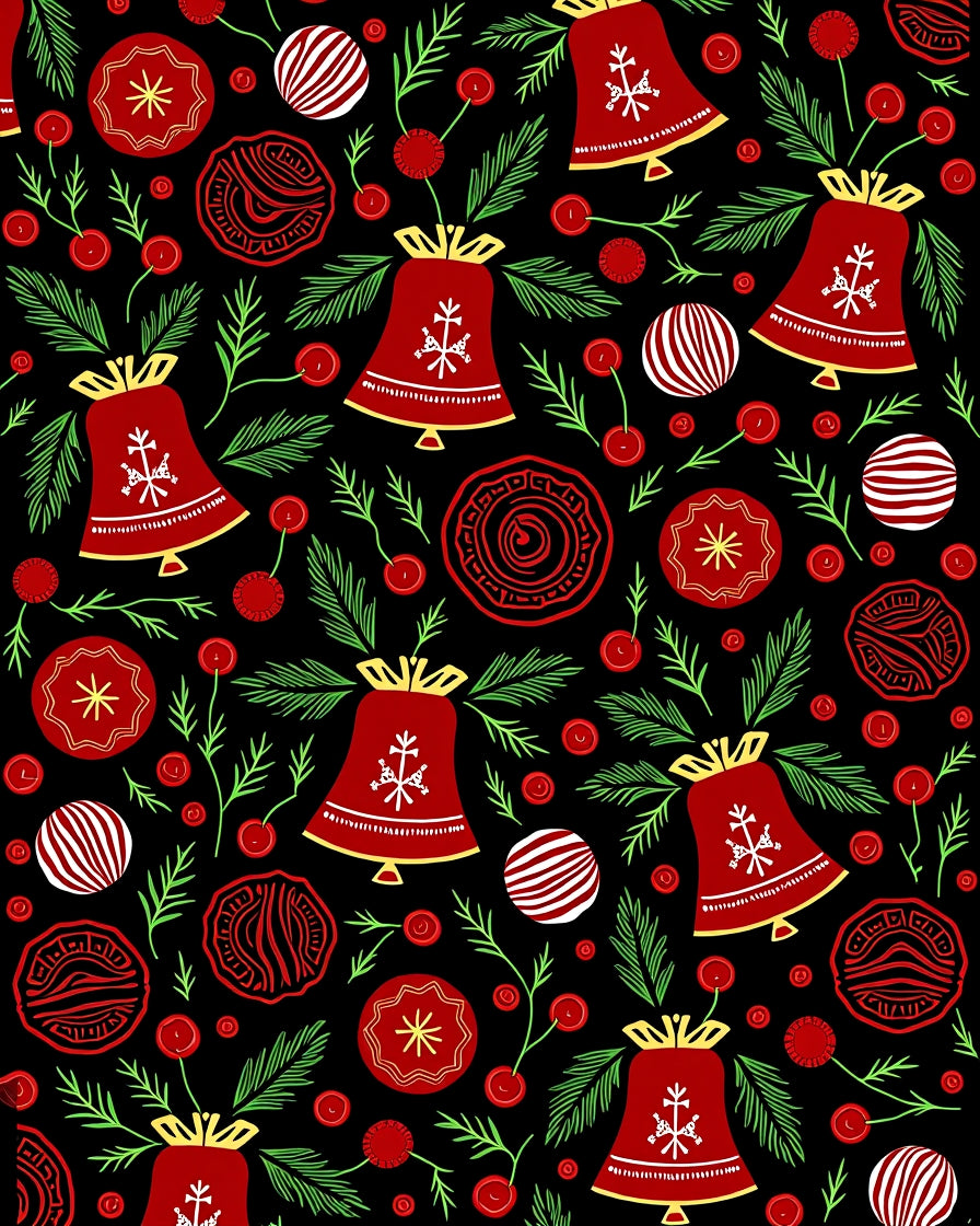 Red Bells Festive Holiday Pattern Rug
