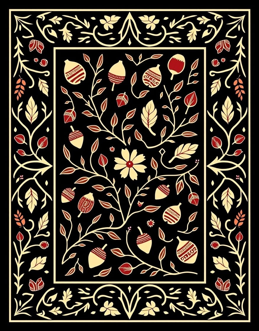 Rich Floral Acorn Decorative Design Rug