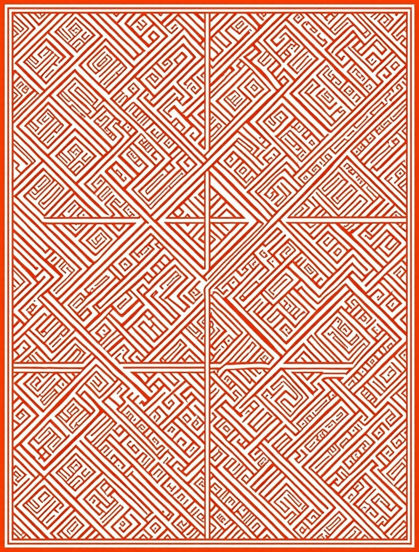 Red Linear Intricate Maze Pattern Rug