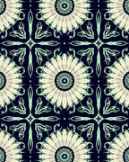 Floral Mandala Patterned Indigo Rug