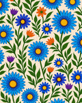 Vivid Blue Orange Floral Pattern Rug