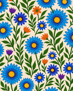 Vivid Blue Orange Floral Pattern Rug