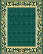Art Nouveau Scrollwork Green Floral Rug