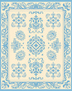 Light Blue Ornamental Scrollwork Medallion Rug