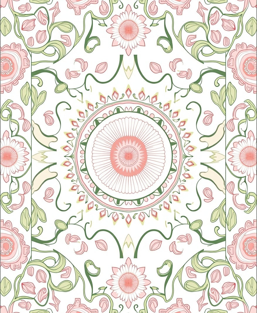 Floral Mandala Pattern with Vine Accents Rug