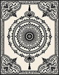 Ornate Black Cream Floral Medallion Rug