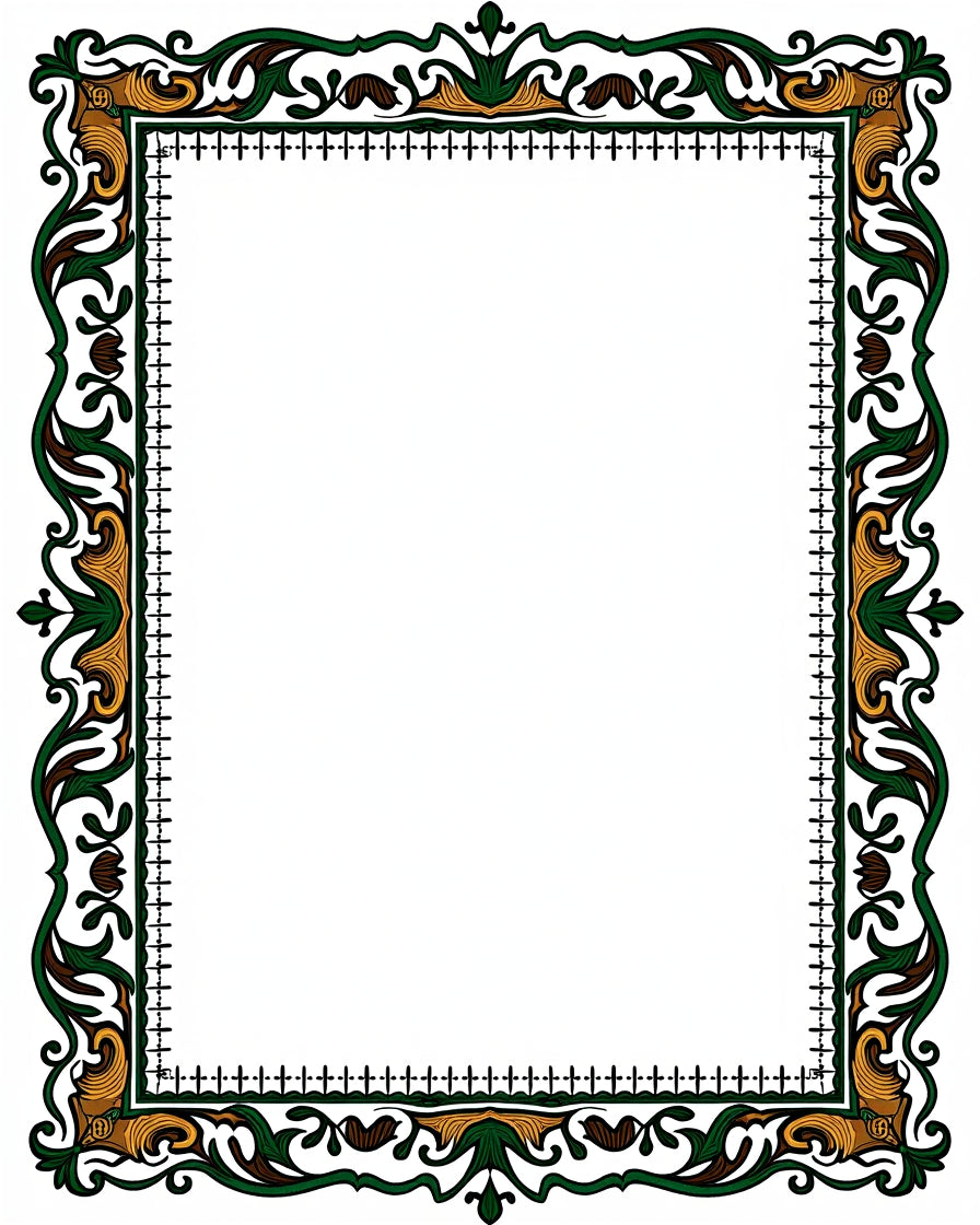Ornate Green Gold Floral Pattern Rug