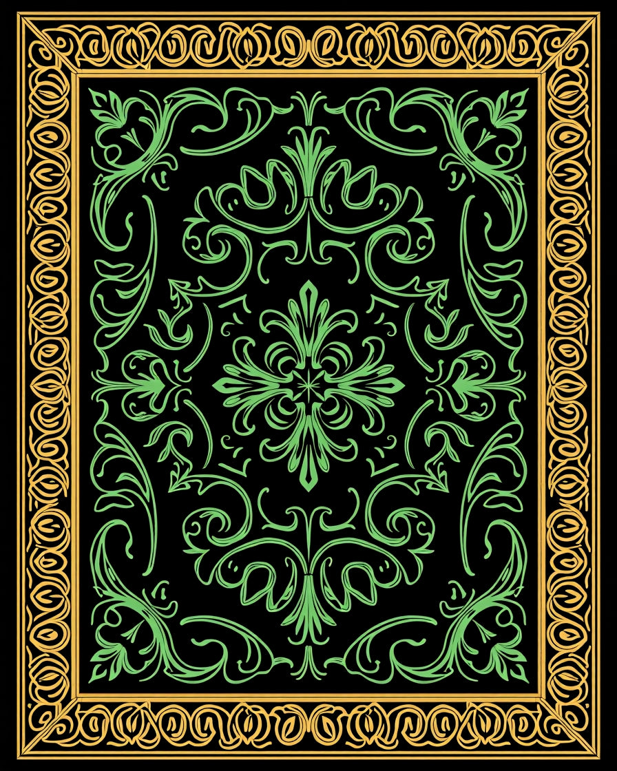 Elegant Green Floral Bordered Rug