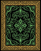 Elegant Green Floral Bordered Rug