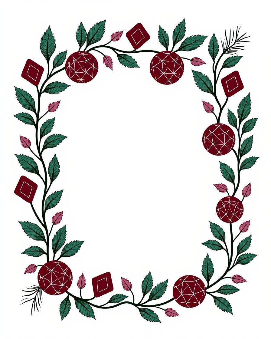 Floral Vine Geometric Pattern Border Rug