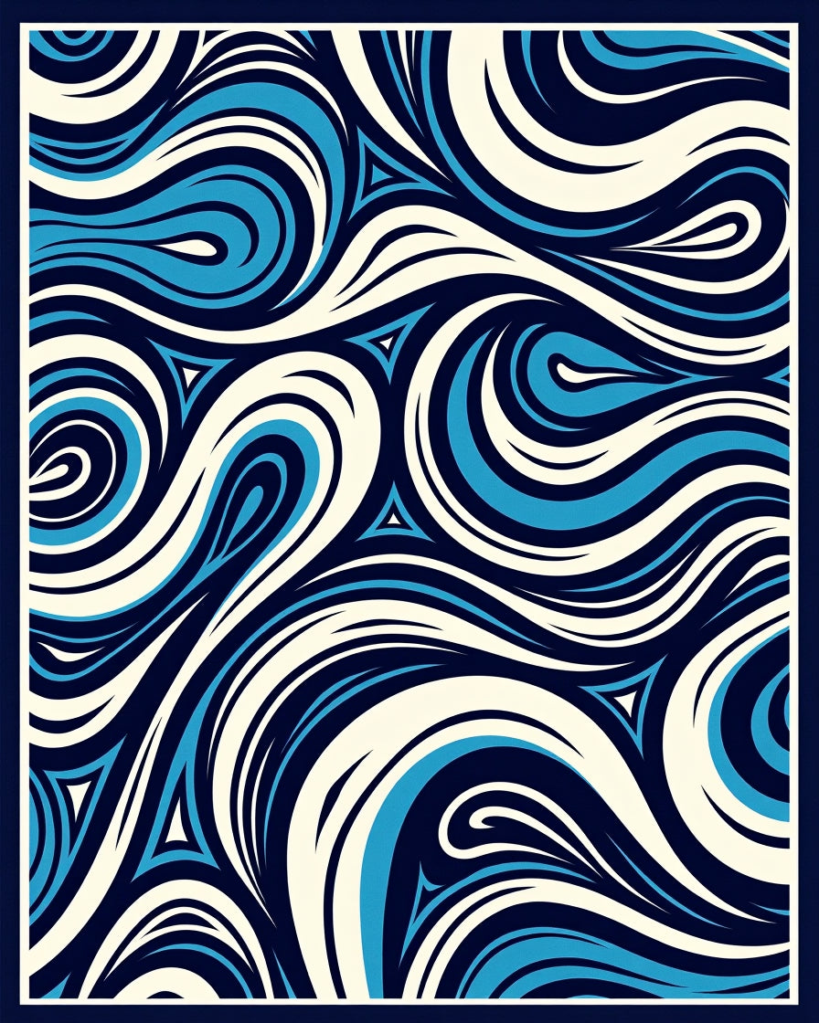 Abstract Swirling Blue Ivory Pattern Rug