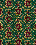 Ornate Emerald Gold Damask Pattern Rug