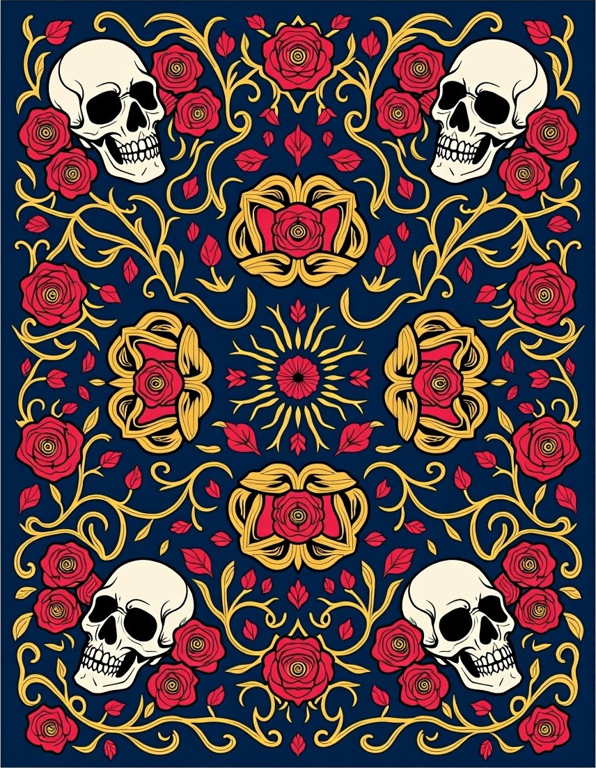 Gothic Skulls and Roses Pattern Rug