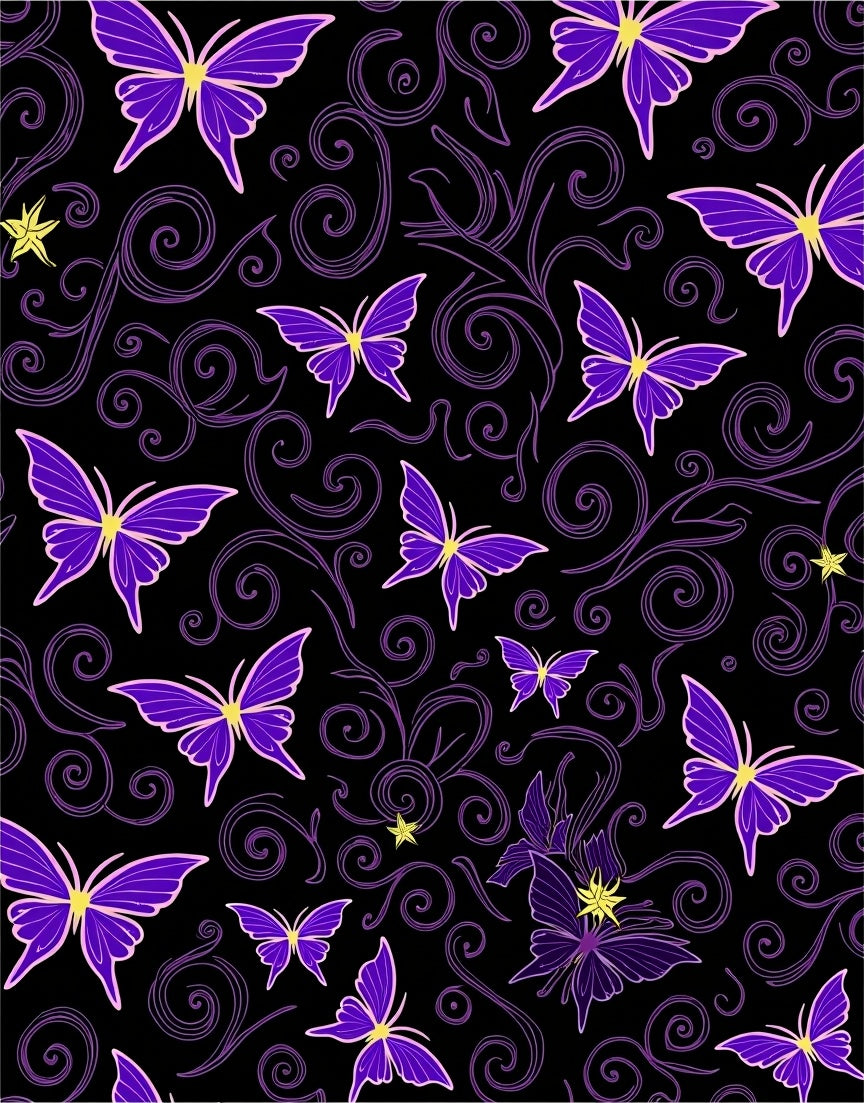 Whimsical Purple Butterfly Swirl Pattern Rug