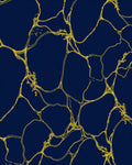 Deep Blue Gold Organic Vein Pattern Rug