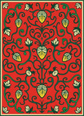 Crimson Red Green Floral Scrolls Rug