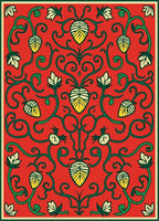 Crimson Red Green Floral Scrolls Rug