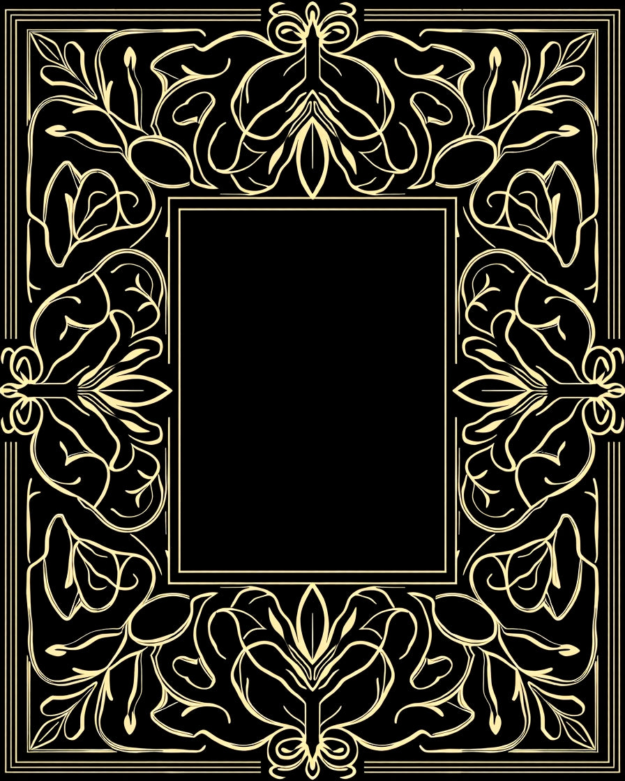 Ornate Floral Scrollwork Accent Frame Rug