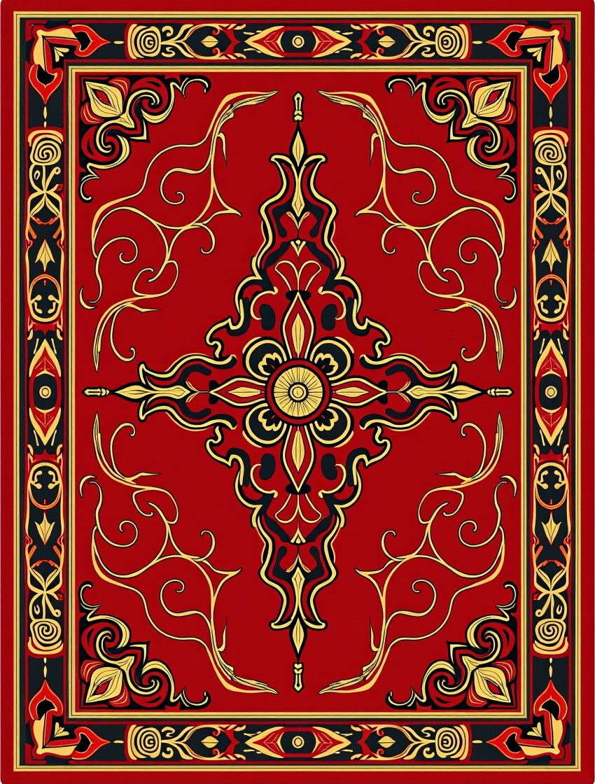 Elaborate Red Floral Tassel Design Rug