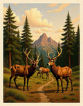 Majestic Deer Forest Mountain Scene Rug