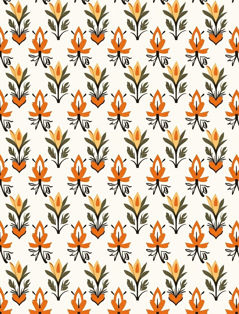 Retro Floral Stylized Motif Rug