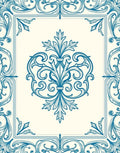 Intricate Blue Scrollwork Floral Pattern Rug