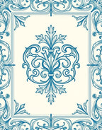 Intricate Blue Scrollwork Floral Pattern Rug