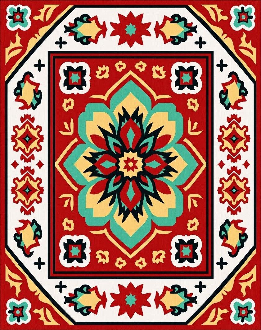 Vibrant Floral Medallion Geometric Rug