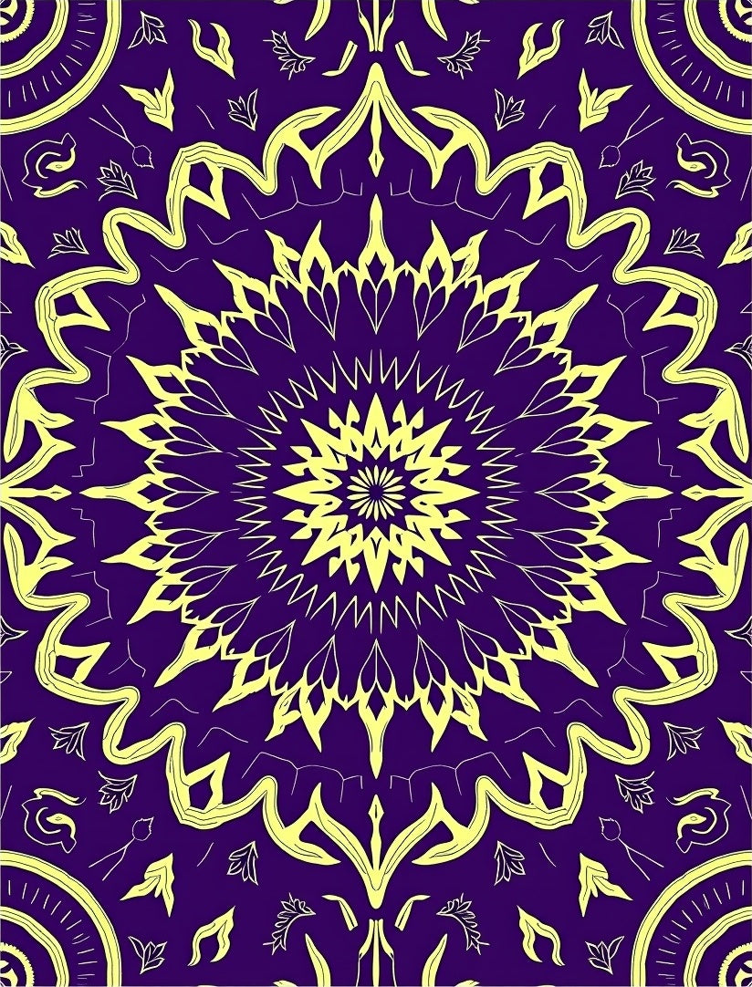 Mandala Style Yellow Purple Pattern Rug