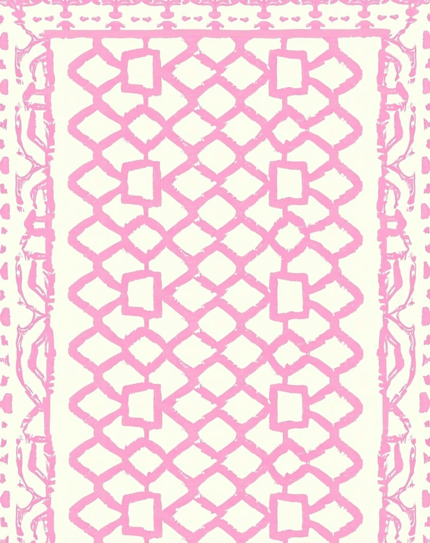 Pink Geometric Lattice Pattern Rug