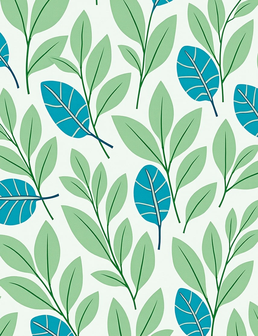 Abstract Teal Leafy Pattern Rug