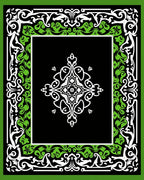 Black Green White Intricate Floral Pattern Rug