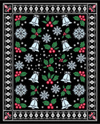 Festive Black Holly Bell Snowflake Rug