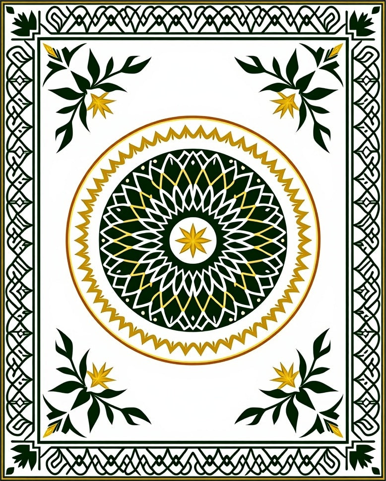 Classic Green Gold Floral Medallion Rug