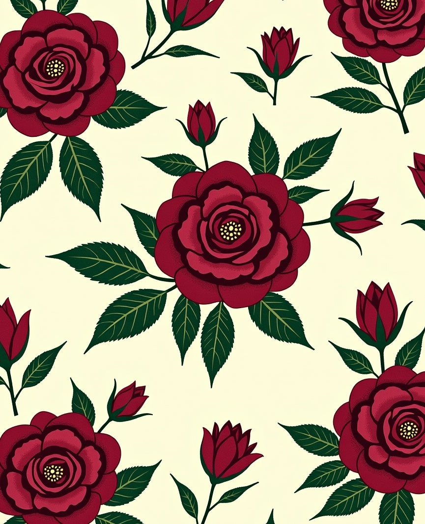 Deep Red Rose Botanical Pattern Rug