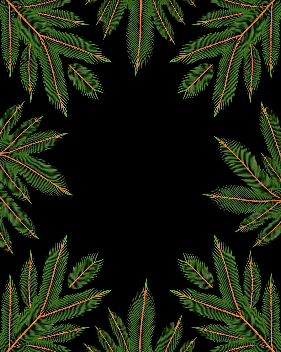 Green Frond Tropical Frame Rug