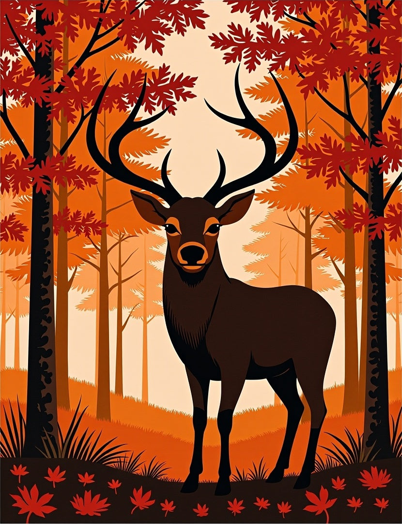 Majestic Deer Autumn Forest Pattern Rug