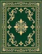 Emerald Green Golden Botanical Medallion Rug