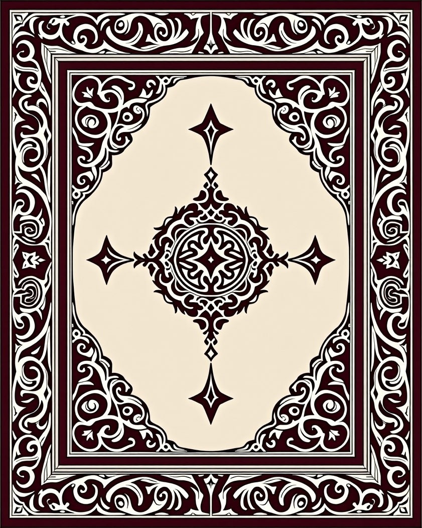 Ornate Dark Brown Cream Medallion Rug