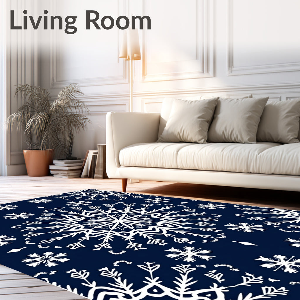 Dark Blue White Snowflake Mandala Rug