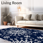 Dark Blue White Snowflake Mandala Rug