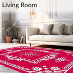Crimson Floral Symmetry Mandala Rug
