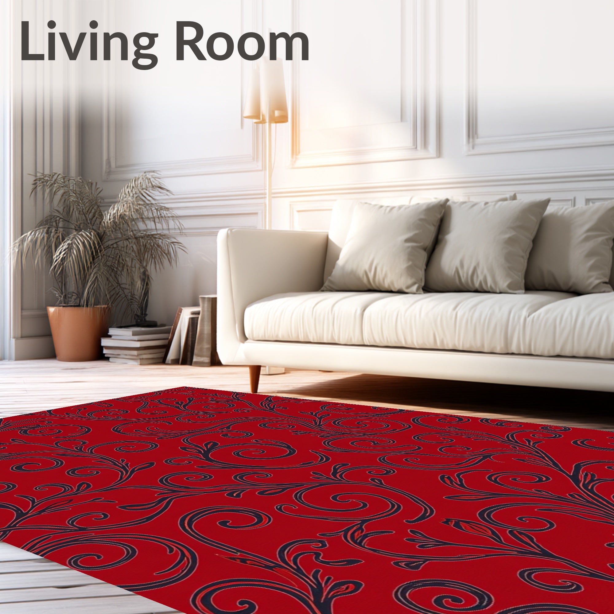 Rich Red Baroque Vine Pattern Rug