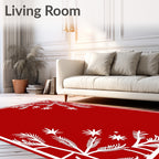 Red White Leafy Snowflake Design Rug